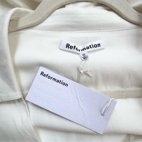 NWT Reformation Isadora Dress Midi Short Sleeve V Neck Slit Cotton White 12 - Picture 8 of 14